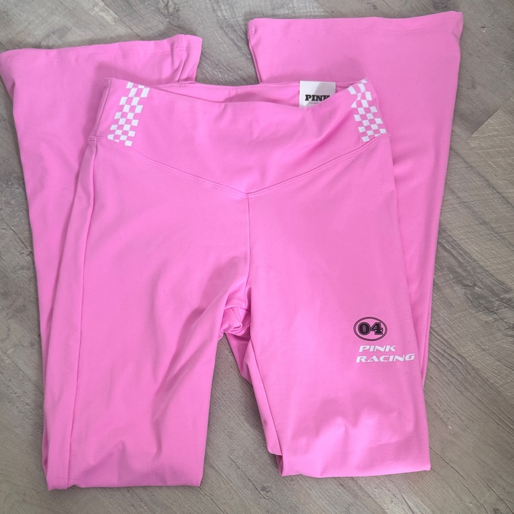 Victoria Secrets- High-Rise Pink Flared Leggings with Racing Detail
